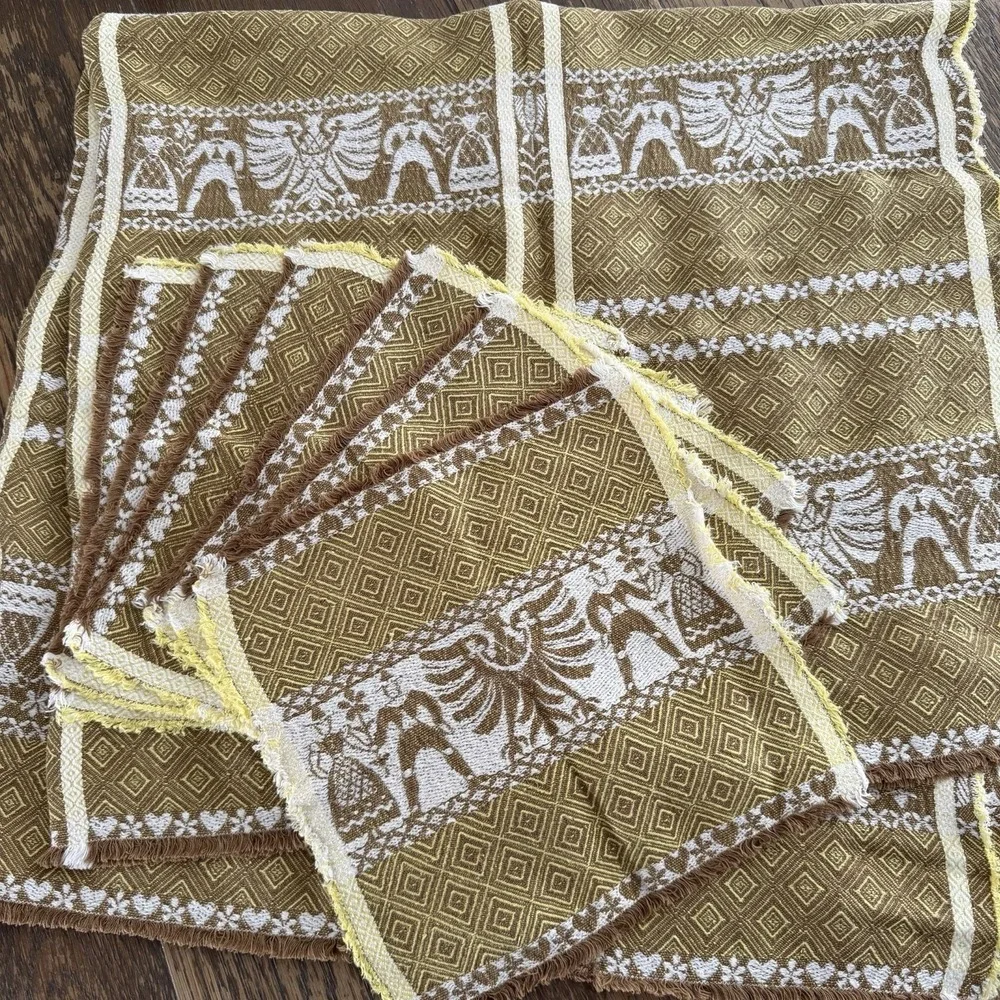 Folk Art Woven Dutch Boy Girl Eagle Table Cloth + 6 Placemats Set Cream Austria